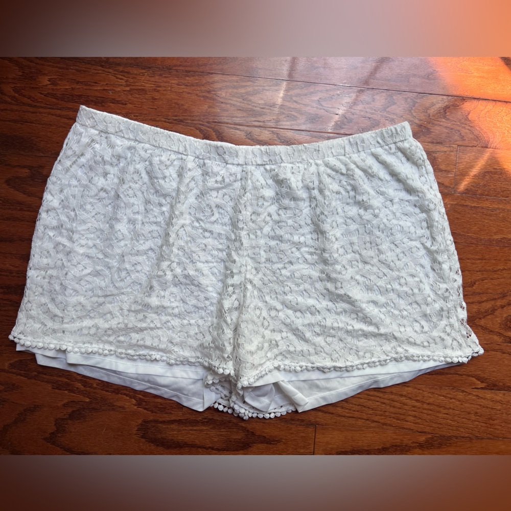 White Lace Pom-Pom Trim Sleep Shorts